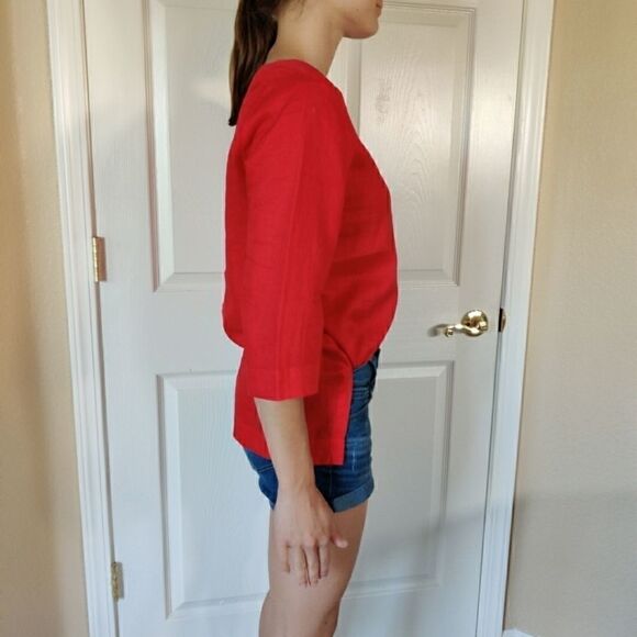 J.Jill split v-neck linen red tunic sz S - Picture 4 of 11